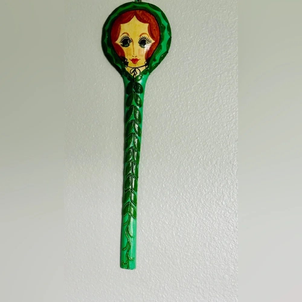 Vintage Mexican Folk Art Hand Mirror — Hand-Painted “Lady Face” — Signed